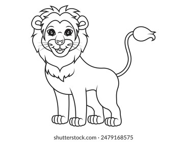 Black and White Cartoon Lion Vector Flat Design Ideal for Coloring Pages Isolated on White Background
