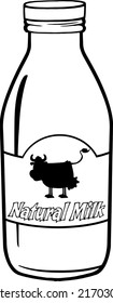 Black And White Cartoon Milk Bottle With Label And Text
