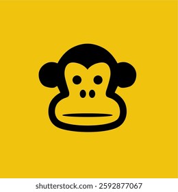 Black and white cartoon monkey on a yellow background.
