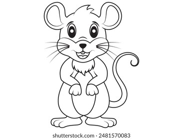 Black and White Cartoon Mouse Vector Flat Design. Coloring Pages