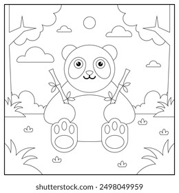 black and white cartoon panda character (vector illustration), coloring book for children.