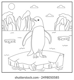 black and white cartoon pinguin character (vector illustration), coloring book for children.