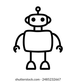 Black and white cartoon robot illustration. Vector illustration