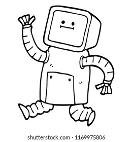 black and white cartoon robot running