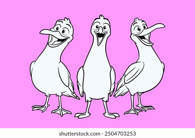 Black and White Cartoon Seagull Beach Bird Characters