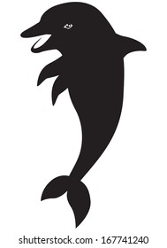 Black and white cartoon silhouette image of dolphin