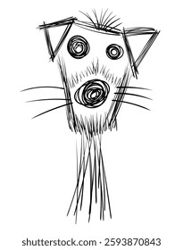 Black and White Cartoon Sketch Illustration of Dog