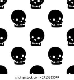 Black and white Cartoon skull is in Seamless pattern