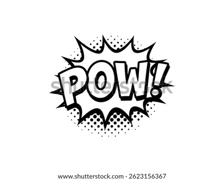 Black and white cartoon speech bubble with the word "POW!" inside, comic expression of action and impact, on a transparent background