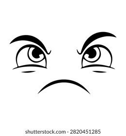 Black and white cartoon style illustration of angry eyes with furrowed eyebrows expressing frustration or anger.
