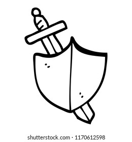 black and white cartoon sword and shield