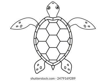 Black and White Cartoon Turtle Vector Flat Design Ideal for Coloring Pages, Isolated on White Background