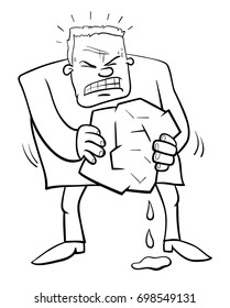 Black and White Cartoon Vector Humorous Concept Illustration of Squeezing Water from Stone Saying or Proverb