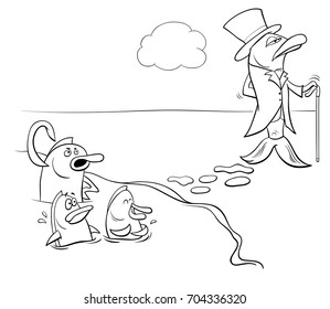 Black and White Cartoon Vector Humorous Concept Illustration of Fish Out of Water Saying or Proverb