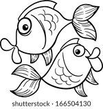 Black and White Cartoon Vector illustration of Zodiac Pisces or Fish for Coloring Book