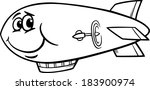 Black and White Cartoon Vector Illustration of Funny Zeppelin Airship Comic Mascot Character for Coloring Book