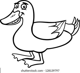 Black and White Cartoon Vector Illustration of Funny Duck Farm Bird Animal for Coloring Book