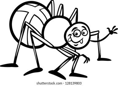 Black and White Cartoon Vector Illustration of Funny Cross Spider Insect for Coloring Book