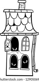 Black   White Cartoon Vector Illustration Scary Halloween Haunted House for Coloring Book