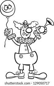 Black and White Cartoon Vector Illustration of Funny Clown with Balloon and Air Horn for Coloring Book