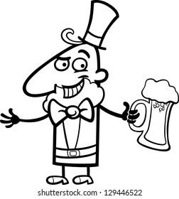 Black and White Cartoon Vector Illustration of Happy Leprechaun with Mug of Beer on St Patrick Day Holiday for Coloring Book