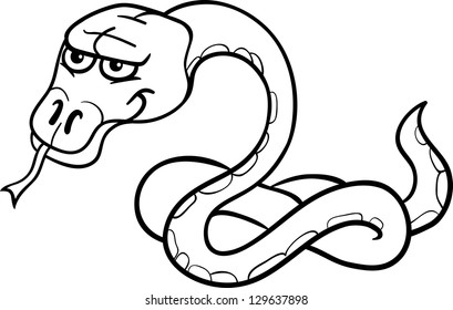 Black and White Cartoon Vector Illustration of Funny Snake Reptile Animal for Coloring Book