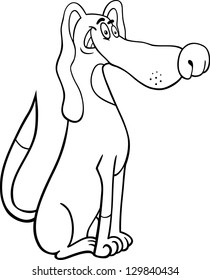 Black and White Cartoon Vector Illustration of Funny Sitting Spotted Dog for Coloring Book
