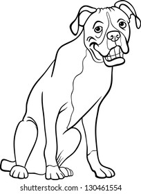 Black and White Cartoon Vector Illustration of Funny Boxer Purebred Dog for Coloring Book