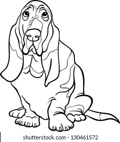 Black and White Cartoon Vector Illustration of Cute Basset Hound Purebred Dog for Coloring Book