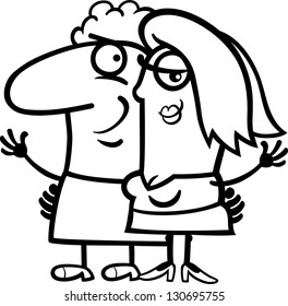 Black and White Cartoon Vector Illustration of Happy Man and Woman Couple in Love for Coloring Book
