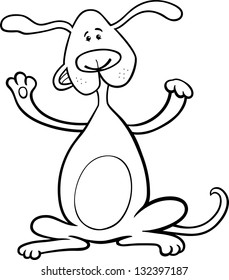 Black and White Cartoon Vector Illustration of Happy Playful Standing Dog or Puppy for Coloring Book