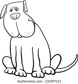 Black and White Cartoon Vector Illustration of Funny Big Sitting Dog for Coloring Book