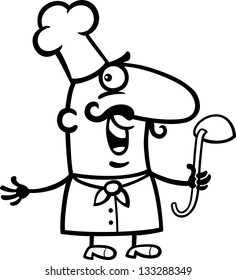 Black and White Cartoon Vector Illustration of Funny Male Cook or Chef Profession Occupation for Coloring Book