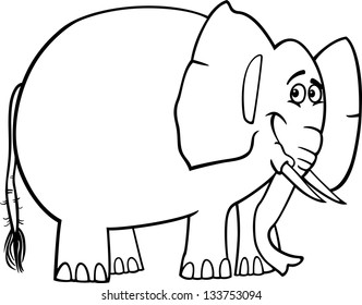 Black and White Cartoon Vector Illustration of Cute African Elephant for Coloring Book