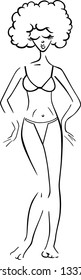 Black and White Cartoon Vector Illustration of Cute Pretty Woman in Bikini or Swimsuit or Bathing Costume