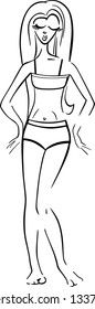 Black and White Cartoon Vector Illustration of Cute Pretty Woman in Bikini or Swimsuit or Bathing Suit