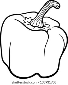 Black and White Cartoon Vector Illustration of Pepper or Paprika Vegetable Food Object for Coloring Book