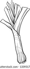 Black and White Cartoon Vector Illustration of Leek Vegetable Food Object for Coloring Book