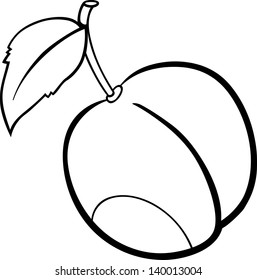 Black and White Cartoon Vector Illustration of Plum Fruit Food Object for Coloring Book