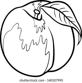 Black and White Cartoon Vector Illustration of Peach Fruit Food Object for Coloring Book