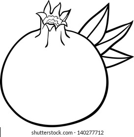 Black and White Cartoon Vector Illustration of Pomegranate Fruit Food Object for Coloring Book