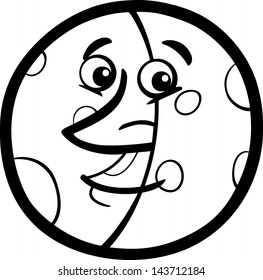 Black and White Cartoon Vector Illustration of Funny Moon Comic Mascot Character for Children to Coloring Book