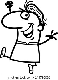 Black and White Cartoon Vector Illustration of Funny Happy Man Comic Character
