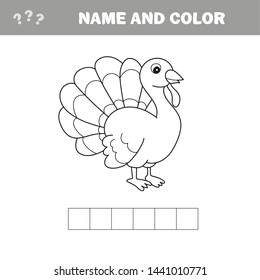 Black and White Cartoon Vector Illustration of Funny Turkey Farm Bird Animal for Coloring Book - Crossword puzzle