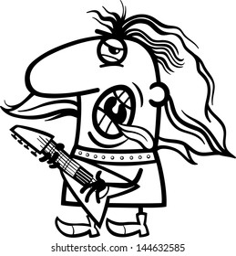 Black and White Cartoon Vector Illustration of Funny Rock man Musician with Electric Guitar Profession Occupation Coloring Page