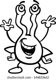 Black and White Cartoon Vector Illustration of Funny Strange Alien Comic Ufo Character for Coloring Book