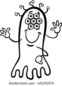 Black and White Cartoon Vector Illustration of Funny Strange Alien Comic Ufo Character for Coloring Book