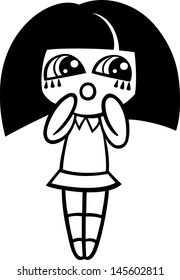 Black and White Cartoon Vector Illustration of Kawaii Style Cute Little Girl to Coloring Book