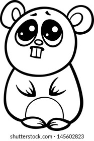 Black and White Cartoon Vector Illustration of Kawaii Style Cute Shy Hamster to Coloring Book