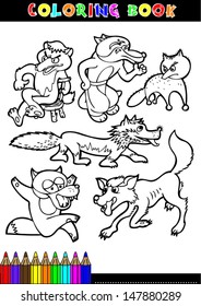 Black and White Cartoon Vector Illustration of Funny Wild Fox Animal for Coloring Book